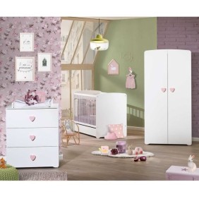 Armoire bébé Basic - MDF - Blanc - 2 portes - Bouton coeur rose - 85 x 175 x 56 cm - BABY PRICE