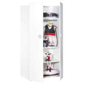 Armoire bébé Basic - Blanche - Boutons étoiles grises - 2 portes - Babyprice