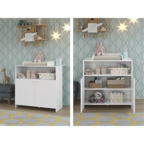 Chambre bébé Trio : Lit 70 x 140 cm + Commode a langer + Armoire NIKO - Blanc - TREND TEAM