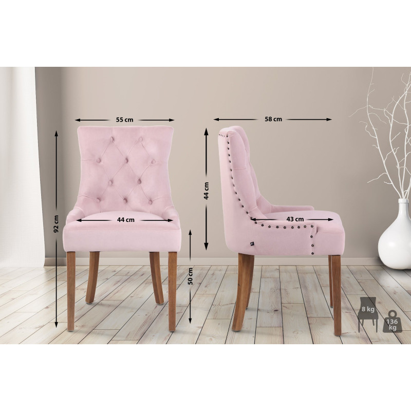 Ensemble de 4 chaises de salle à manger en velours Aberdeen rose clair antique