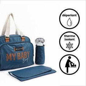 Sac a langer quotidien BABY ON BOARD SIMPLY BABYBAG - Bleu océan - Grande Capacité - Matelas et Porte Biberon Isotherme