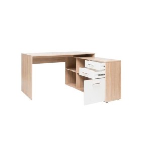 Bureau d'angle London - Panneaux de particules - Décor chene sonoma, blanc - 136 x 75 x 139 cm