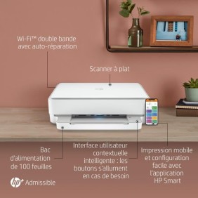 Imprimante tout-en-un HP Envy 6022e Jet d'encre couleur - Copie Scan - Idéal pour la famille - 3 mois d'Instant ink inclus avec 