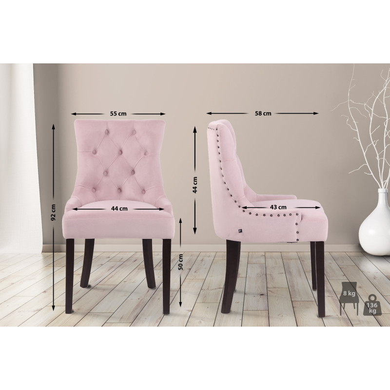 Lot de 4 chaises de salle à manger Aberdeen en velours rose antique