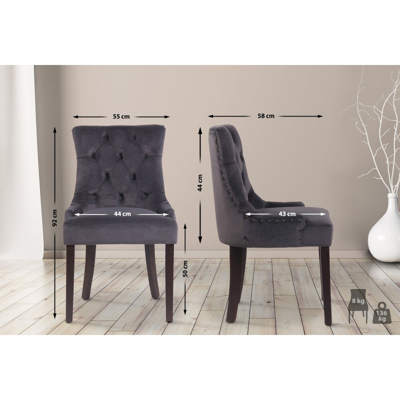 Lot de 4 chaises de salle à manger Aberdeen en velours gris foncé antique