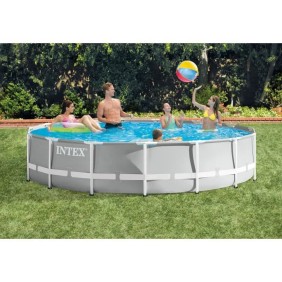 Kit Piscine hors sol tubulaire INTEX - Pris Frame - 457 x 107 cm - Ronde (Pompe, bâche, tapis de sol et échelle) - 26724NP