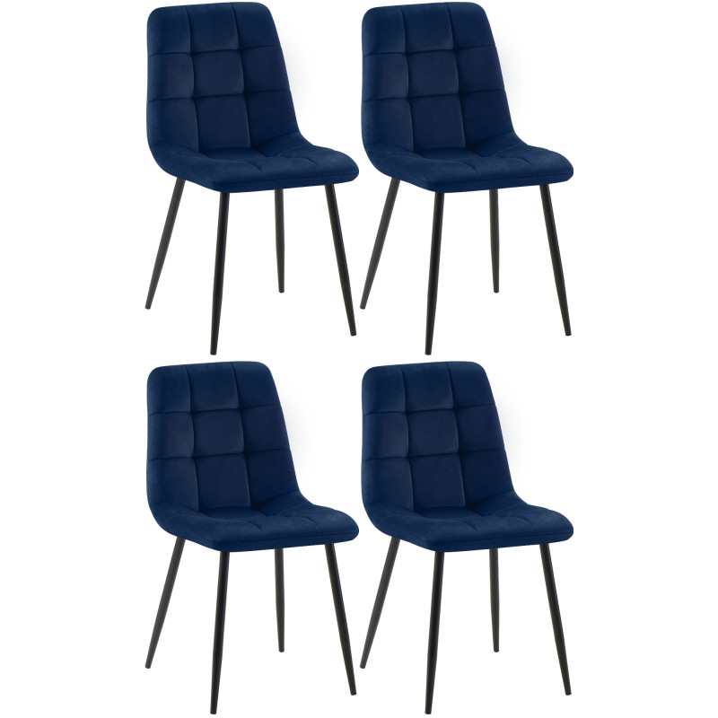 Lot de 4 chaises de salle à manger Tilde en velours bleu