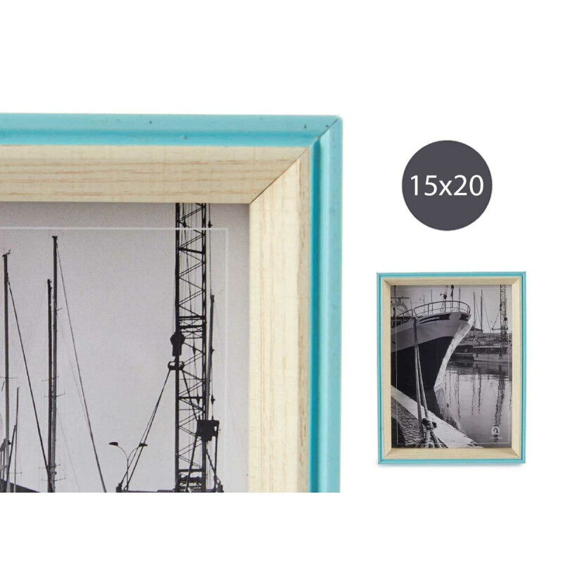 Cadre photo Bleu Marron Clair 3 x 22 x 17 cm Verre Blanc Bois MDF