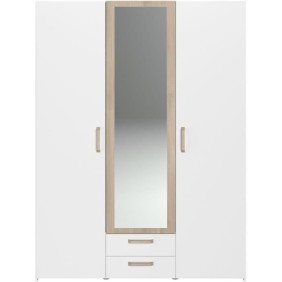 Chambre complete adulte - DREAM - Lit 140x190/200 cm + 2 chevets + armoire - Décor blanc et chene - PARISOT