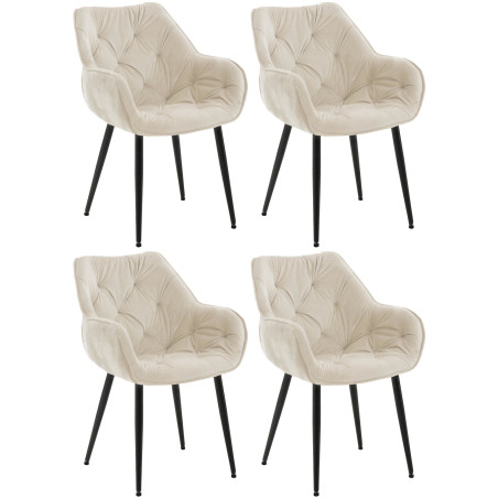 Ensemble de 4 chaises Tanna en velours crème