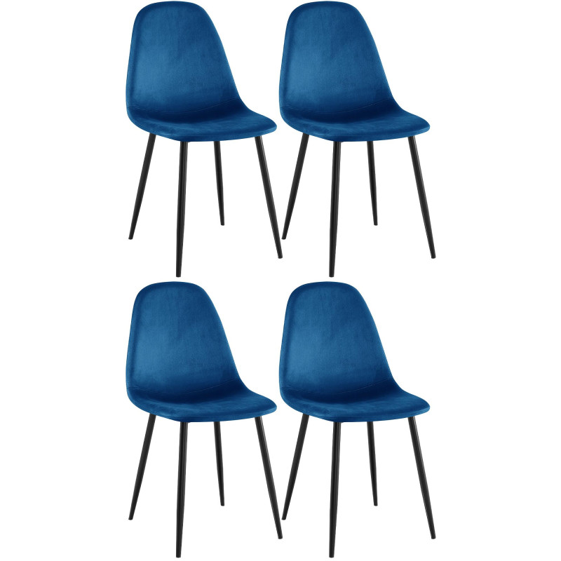 Ensemble de 4 chaises de salle à manger en velours Napier bleu