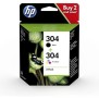 HP 304 Pack de 2 cartouches d'encre noire et trois couleurs authentiques (3JB05AE) pour DeskJet 2620/2630/3720/3730, Envy 5020/5