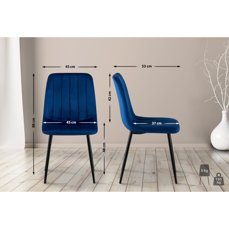 Ensemble de 4 chaises en velours bleu Dijon