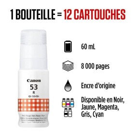 Bouteille d'encre - CANON - GI-53R - Rouge - Compatibilité PIXMA G650 et G550 - (4717C001)