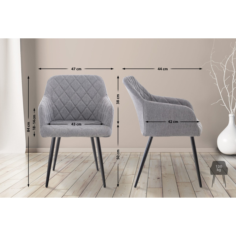 Lot de 2 chaises de salle à manger Shila en tissu gris