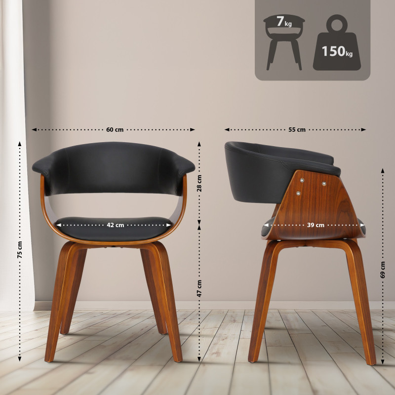 Chaise Bruce, similicuir, noyer noir