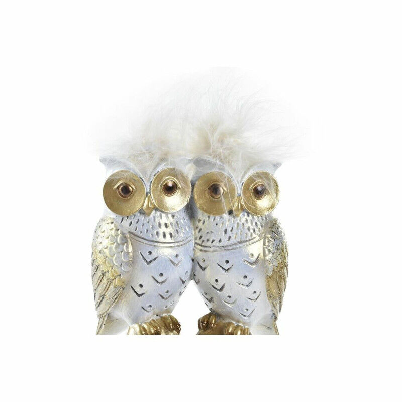 Figurine Décorative DKD Home Decor Blanc Doré Hiboux 10 x 8 x 7 cm