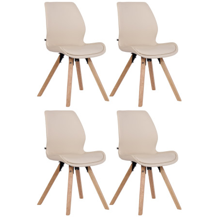 Lot de 4 chaises Luna, simili cuir crème
