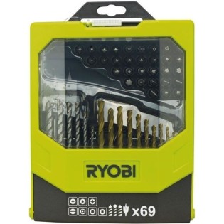 Coffret 69 accessoires pour perçage & vissage - RYOBI - Mixte bois-maçonnerie-métal - PH/PZ/PL/HEX/TX