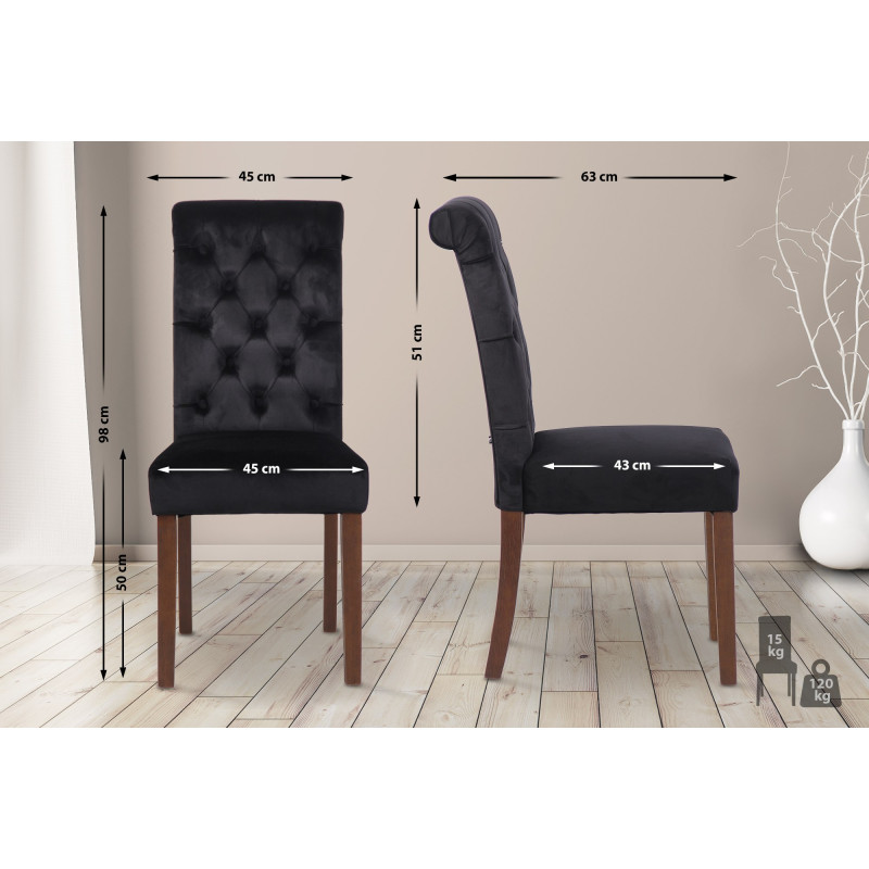 Lot de 2 chaises de salle à manger Lisburn en velours noir