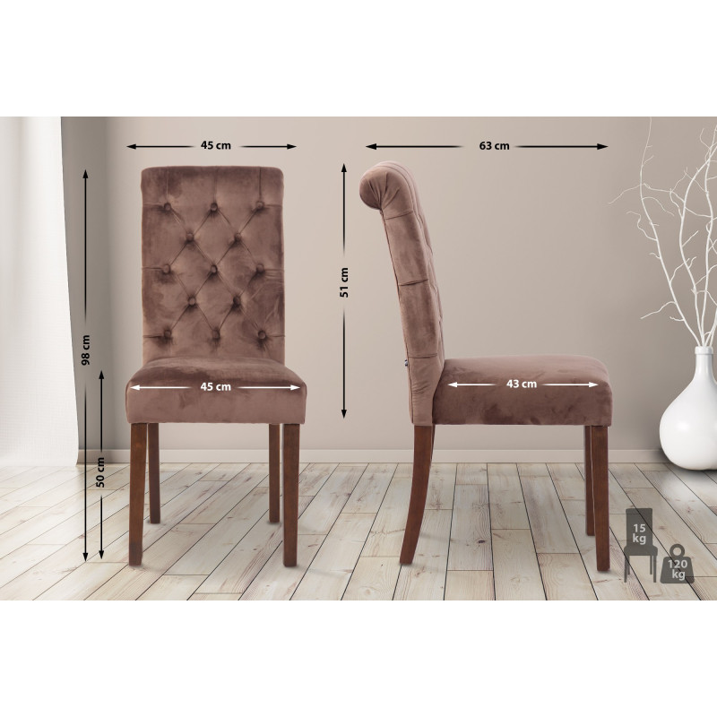 Lot de 2 chaises de salle à manger Lisburn en velours marron
