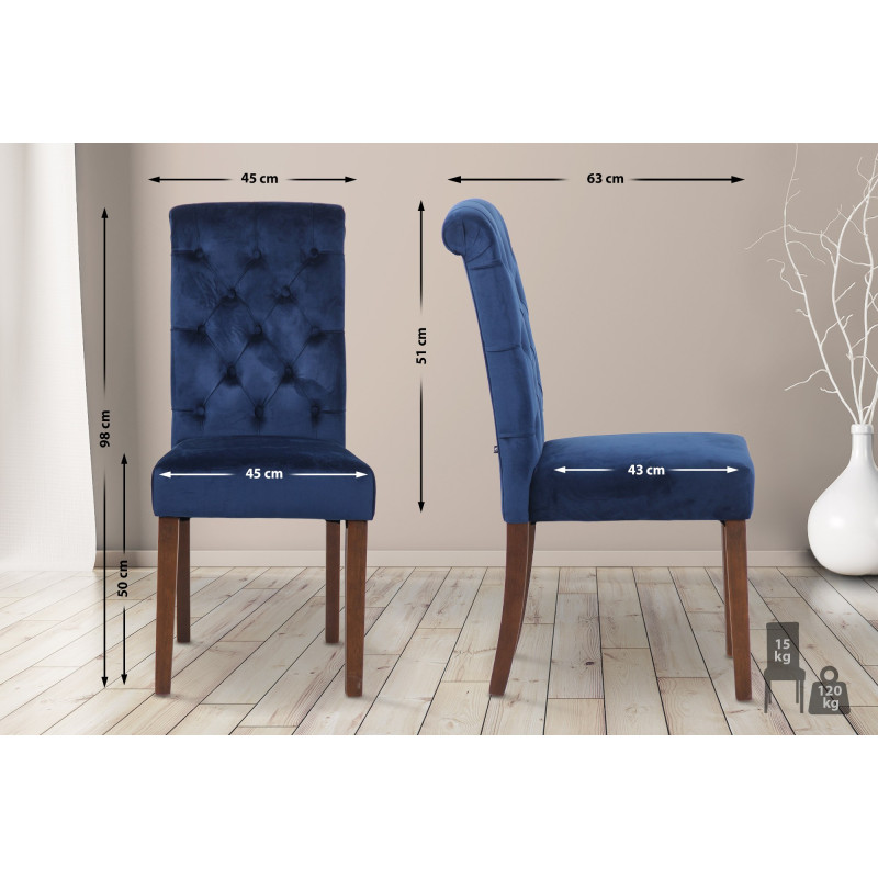 Lot de 2 chaises de salle à manger Lisburn en velours bleu