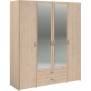 Armoire VARIA - Décor chene et blanc - 4 portes - 2 tiroirs - Portes centrales avec miroirs - 159,9 x 185 x 51,7