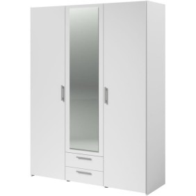 Armoire VARIA - Décor blanc - 3 portes  + 2 tiroirs + miroir - L 150 x H 200 x 51 cm