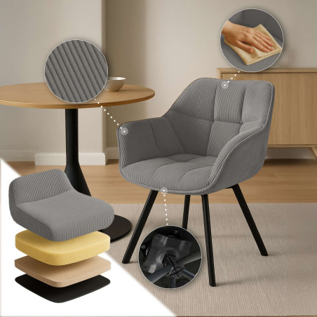 Chaise de salle à manger Jordi Cord grise