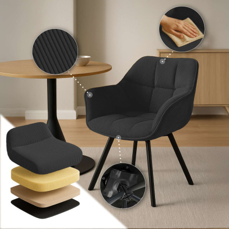 Chaise de salle à manger Jordi Cord, noire