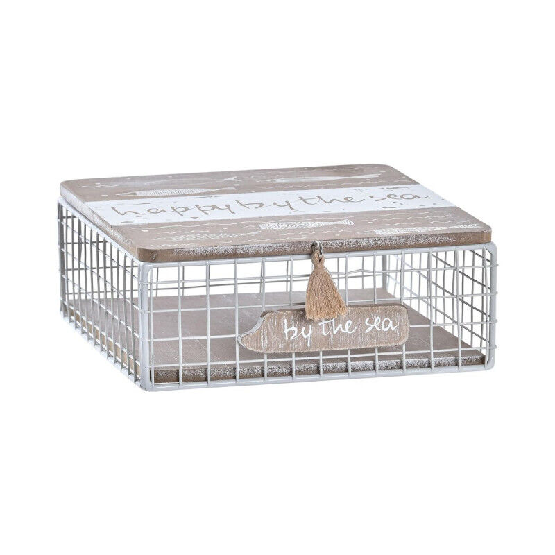 Boîte Décorative DKD Home Decor Blanc Marron Bois Métal Spirales méditerranéen