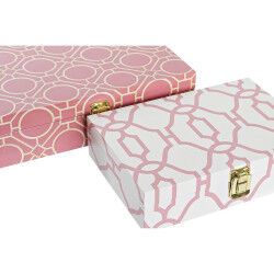 Set de boîtes décoratives DKD Home Decor Blanc Orange Bois Toile 29 x 21 x 8 cm (2 Unités) (12 Unités)