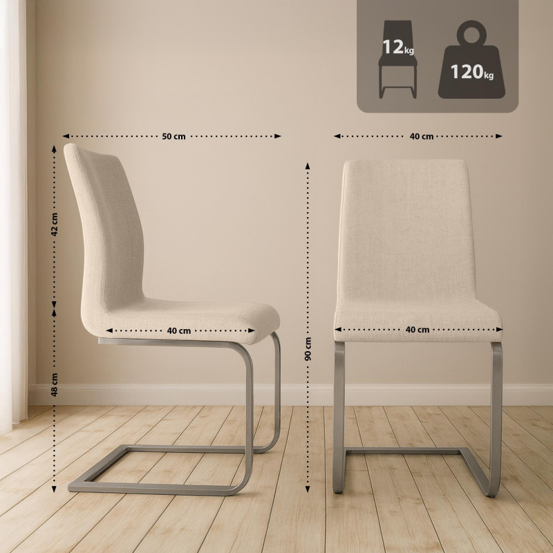 Lot de 2 chaises de salle à manger en tissu Belfort crème