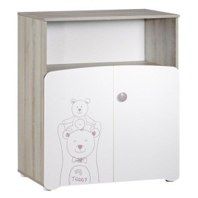 Commode a langer - Babyprice - Teddy - En bois blanc - Sérigraphie ours - 2 portes- 97x76x66cm