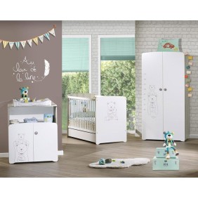 Commode a langer - Babyprice - Teddy - En bois blanc - Sérigraphie ours - 2 portes- 97x76x66cm