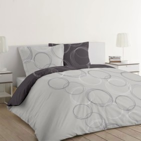 VISION Parure de couette Lenny - 100% coton - 1 housse de couette 220 x 240 cm + 2 taies d'oreiller 65 x 65 cm - Gris anthracite