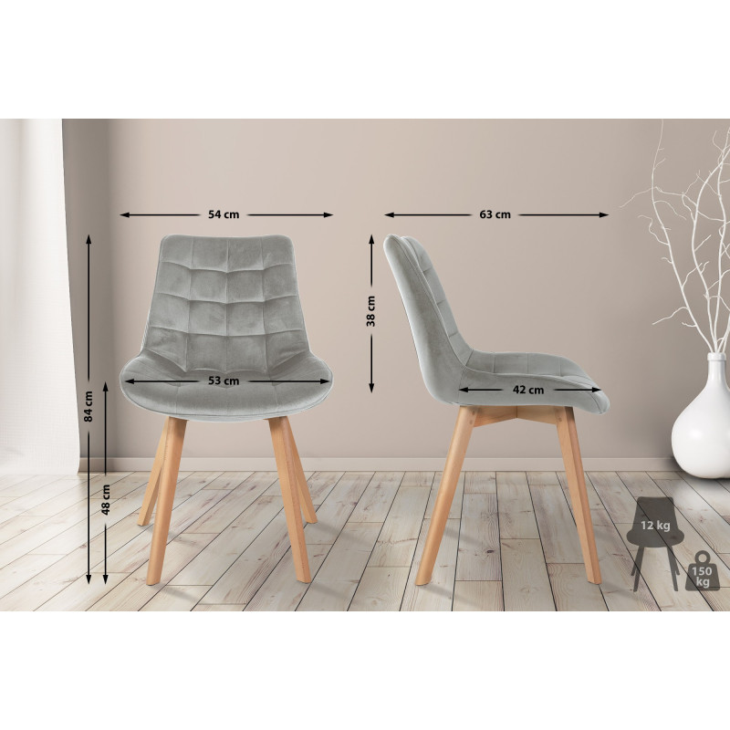 Lot de 2 chaises Brook velours gris