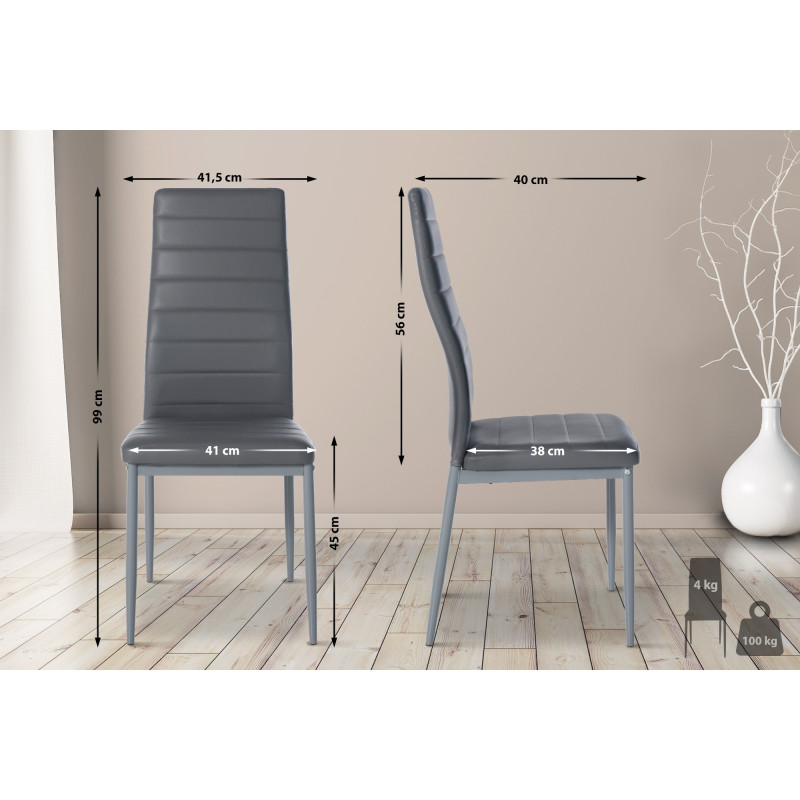 Lot de 6 chaises de salle à manger Mayfair, similicuir gris