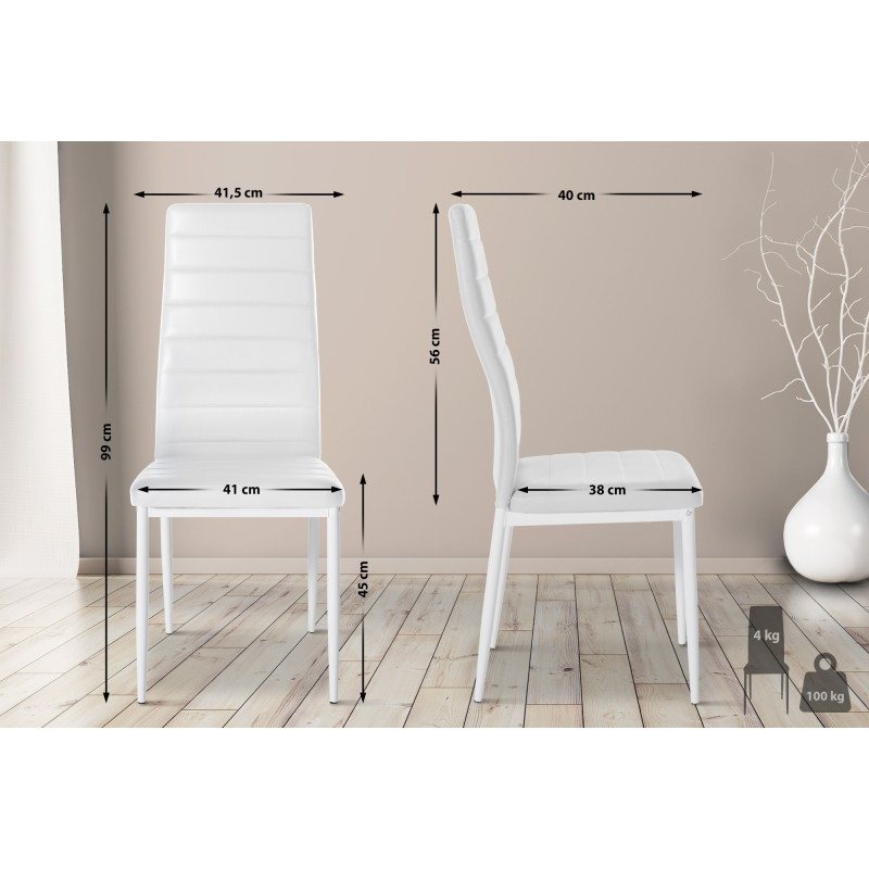 Lot de 6 chaises de salle à manger Mayfair, similicuir blanc