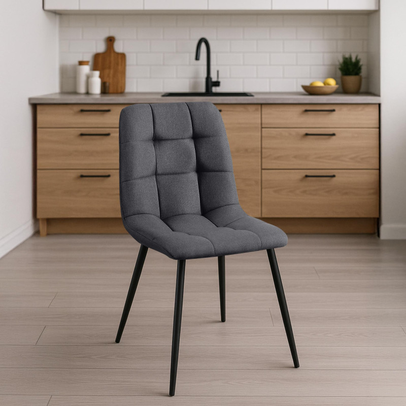 Lot de 4 chaises de salle à manger en tissu Antibes gris foncé