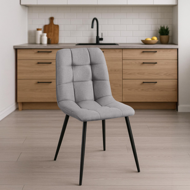 Lot de 4 chaises de salle à manger en tissu Antibes gris clair