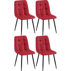 Lot de 4 chaises de salle à manger en tissu Antibes rouge
