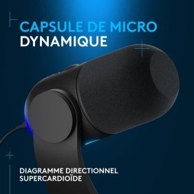 Microphone Gamer - LOGITECH G - Yeti GX - RVB dynamique - Pour Enregistrement, Streaming, gamer, Podcast - PC ou MAC - Noir