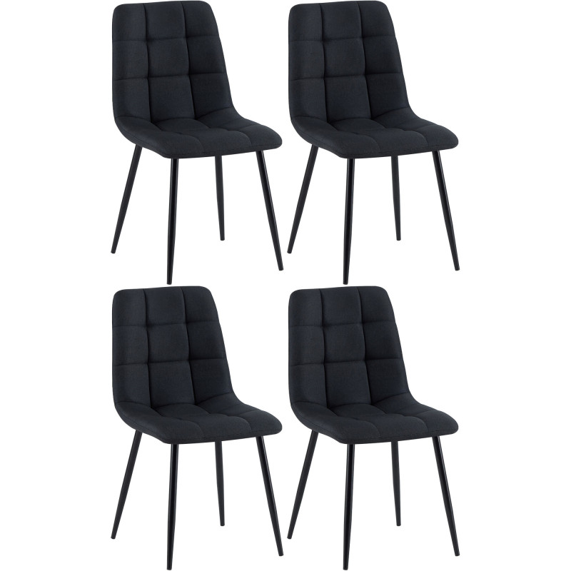 Lot de 4 chaises de salle à manger en tissu Antibes noir