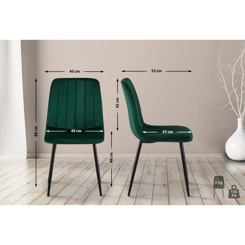 Ensemble de 4 chaises Dijon, tissu vert foncé