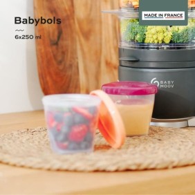 BABYMOOV Babybols lot de 6 pots de conservation pour bébé 250ml, gradués, garantis sans BPA, hermétiques, surface réinscriptible