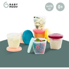 BABYMOOV Babybols lot de 6 pots de conservation pour bébé 250ml, gradués, garantis sans BPA, hermétiques, surface réinscriptible