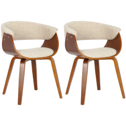 Lot de 2 chaises Bruce, tissu noyer/crème