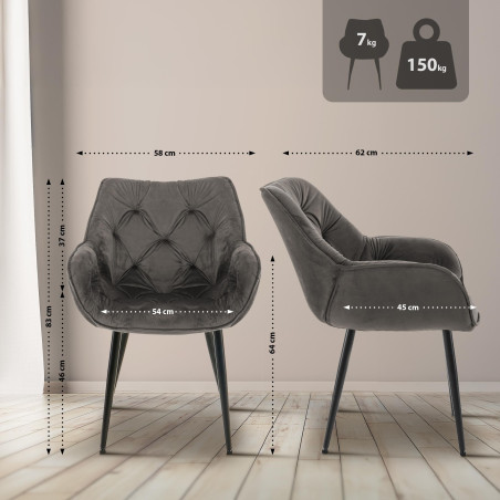 Fauteuil Tanna en velours anthracite