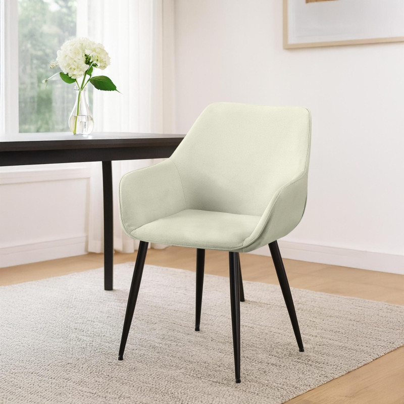Lot de 2 chaises de salle à manger Vessa en tissu crème